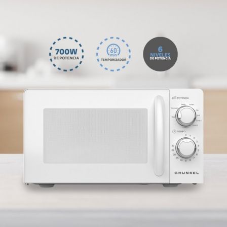 Grunkel Microondas Con Grill 700 W 20 L Blanco Con 5 Niveles De Potencia
